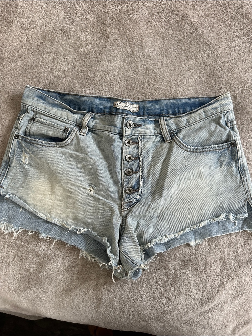 Free People Light Blue Distressed Denim Shorts